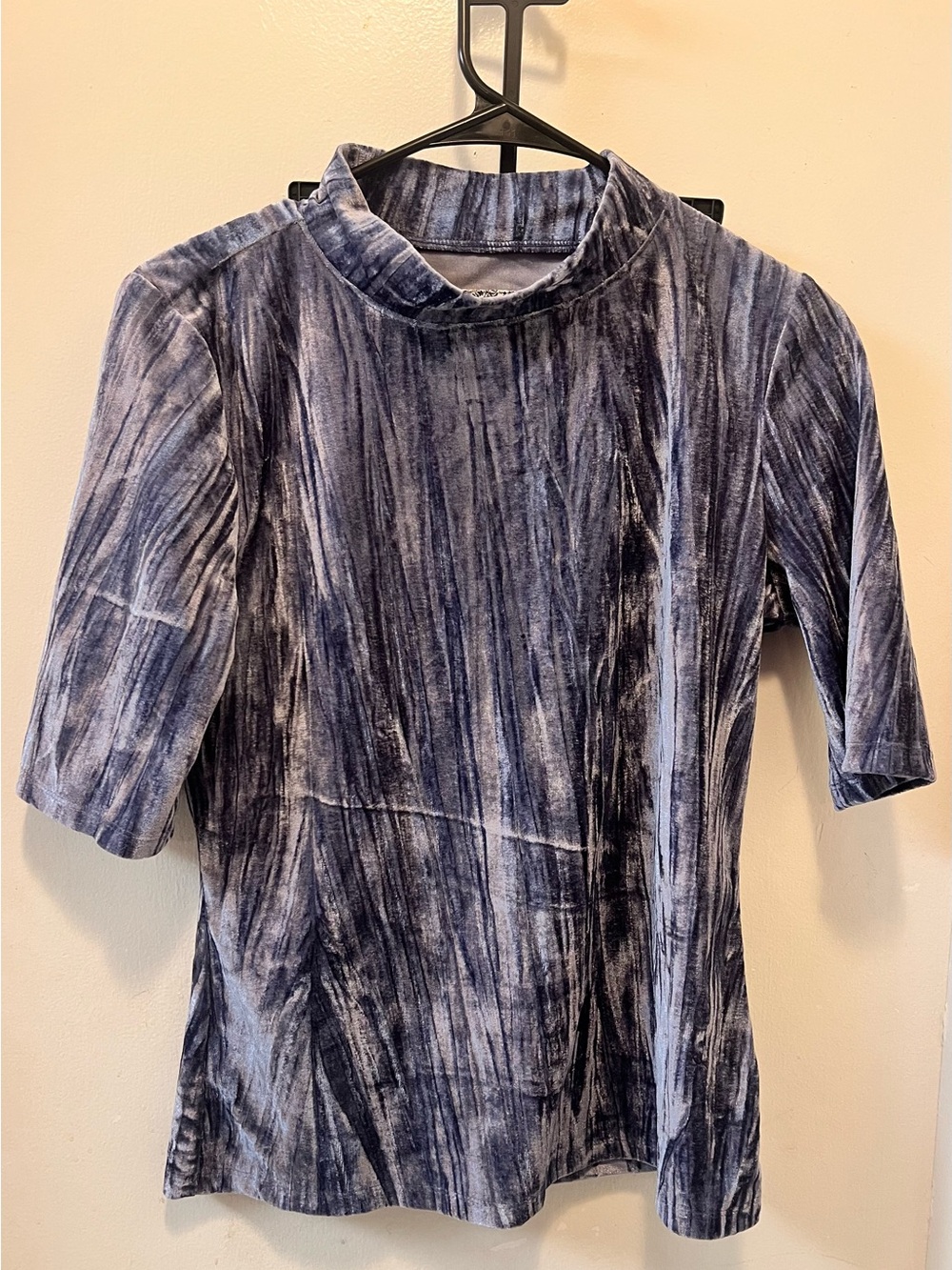 Pilcro Blue Brushstroke Velvet Mock Neck Top